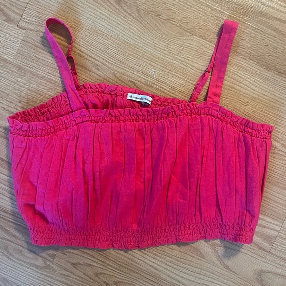 Abercrombie & Fitch Tops - Abercrombie & Fitch A&F Linen Blend Ruched Crop Tank‎ Top Pink Sleeveless XXXL